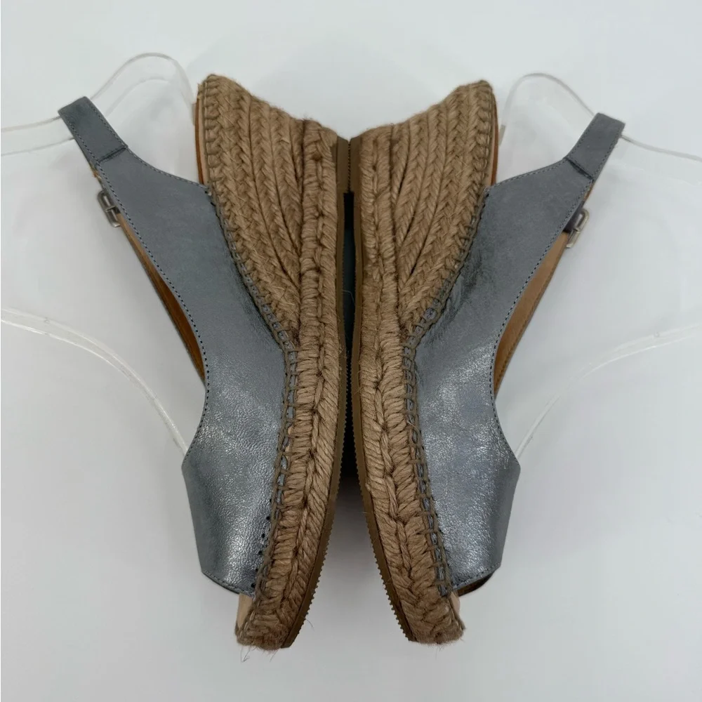 Kanna Metallic Silver Espadrille Wedge Slingback Peep Toe Sandal Summer Chic - Picture 10 of 16